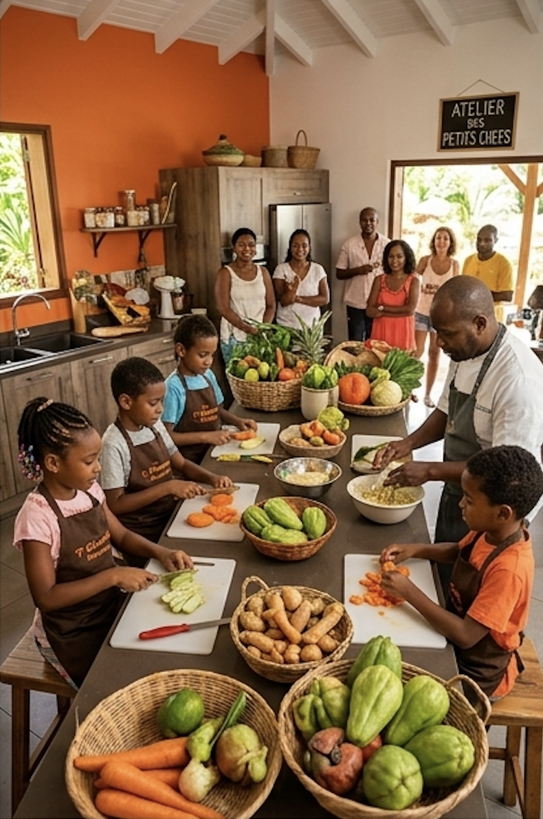 ti giraumon atelier intérieur; mascotte, tigiraumon; Ti Giraumon; cuisine; enfants; petit chef; famille